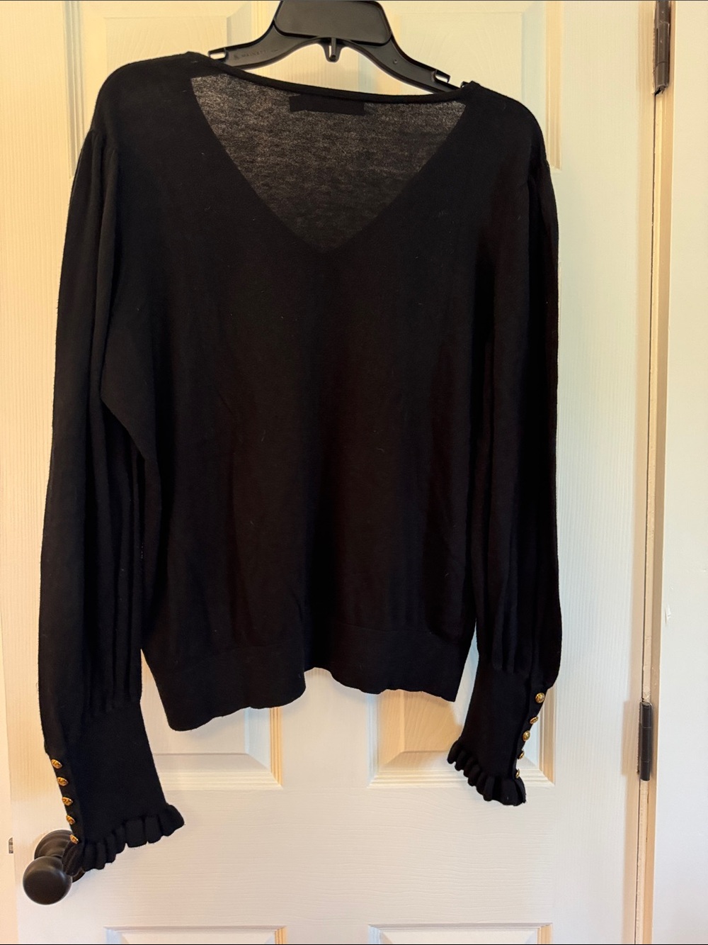 Lauren Ralph Lauren Black V-Neck Ruffle Cuff Sweater - Picture 5 of 8